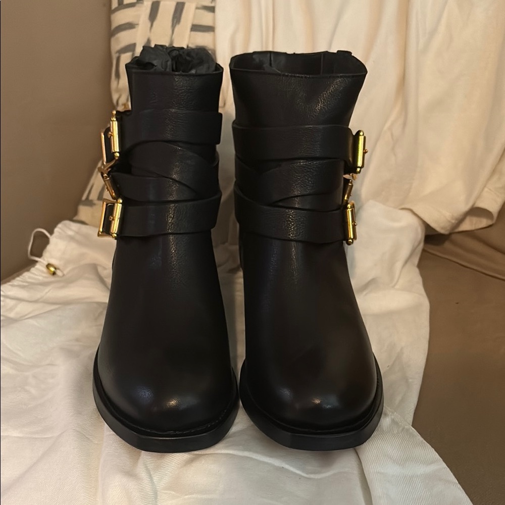 Rupert Sanderson Black and Gold Ankle Booties